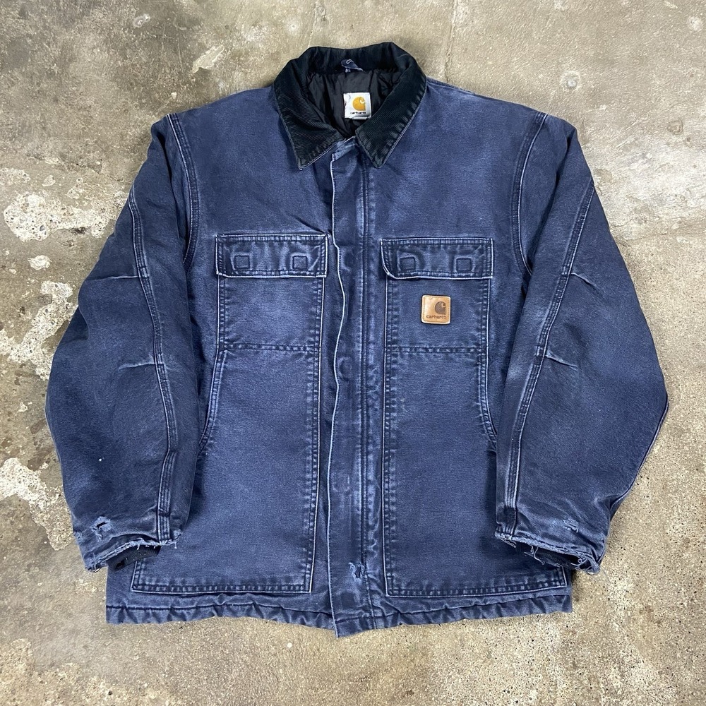 Carhartt Duck Canvas Jacket Size Large Faded‎ Navy Blue Full Zip Jacket C26